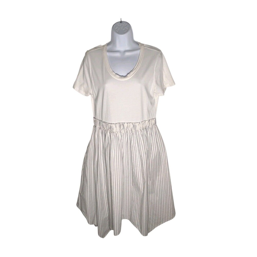 Donna Karan Cotton Modal Sundress Sz L T-Shirt Stripes Coastal Teacher Pockets